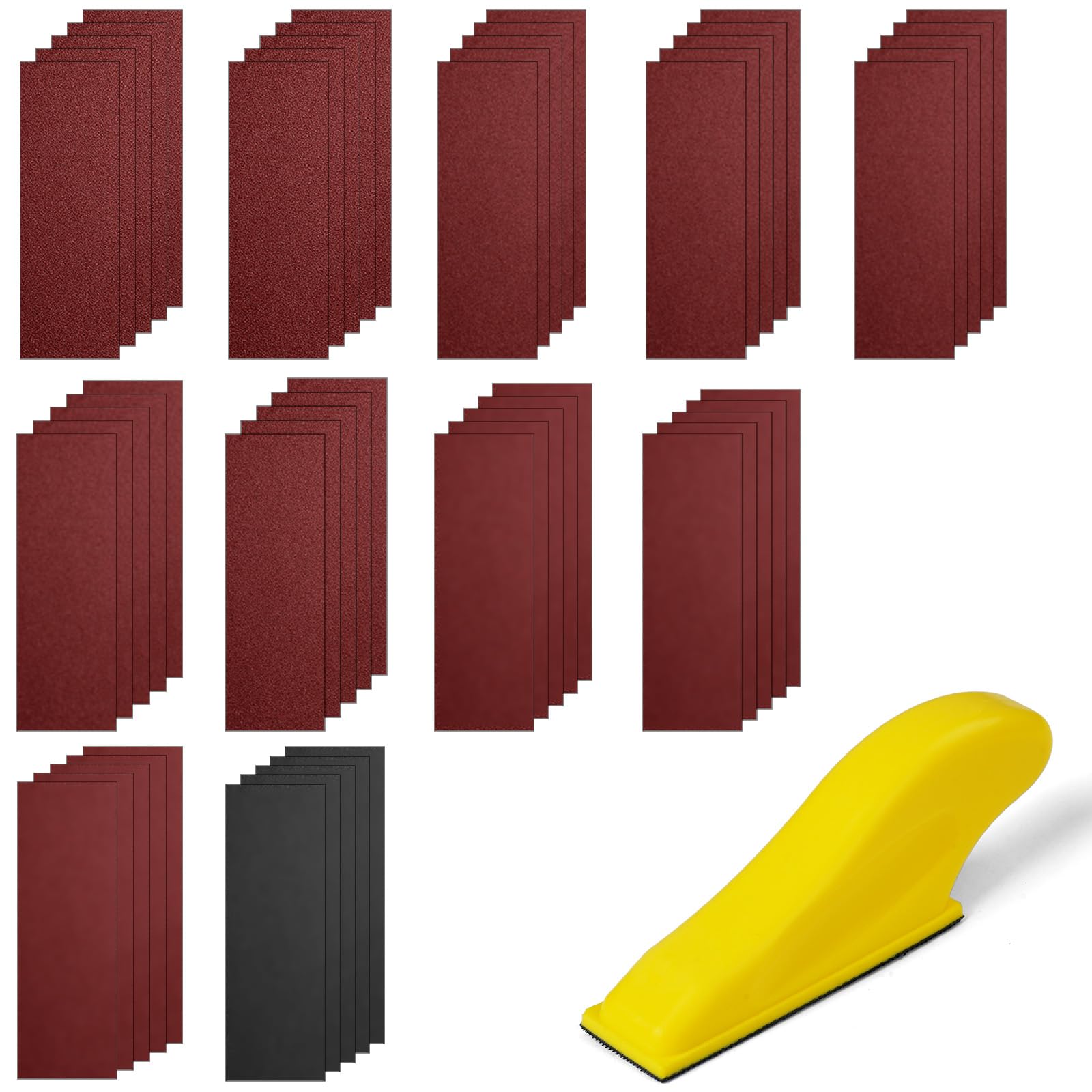 URAQT 75-sheet sandpaper set, 120-5000 grit sandpaper, dry sandpaper, with hand sanding block, suitable for woodworking, crafts, finishing metal sanding, 9 x 3 cm