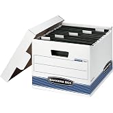 Bankers Box 4-Pack HANG'N'STOR Medium-Duty File Box, Letter, FastFold | Move hanging folders straight into storage - no unpacking needed, FastFold setup, and secure lids.