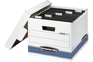 Bankers Box 4 Pack HANG'N'STOR Medium-Duty File Storage Boxes, FastFold, Lift-Off Lid, Letter, White/Blue