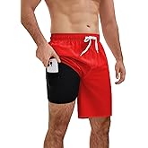 YnimioAOX Men’s Swim Trunks with Compression Liner 9 Inch Bathing Suits 2 in 1 Quick Dry Board Shorts with Pockets