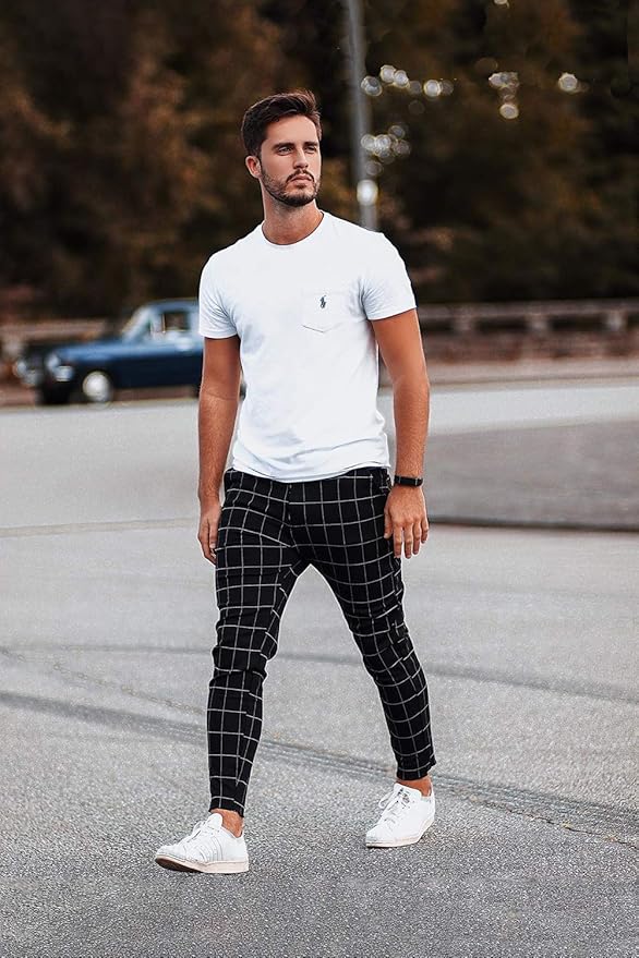 grey checkered pants men