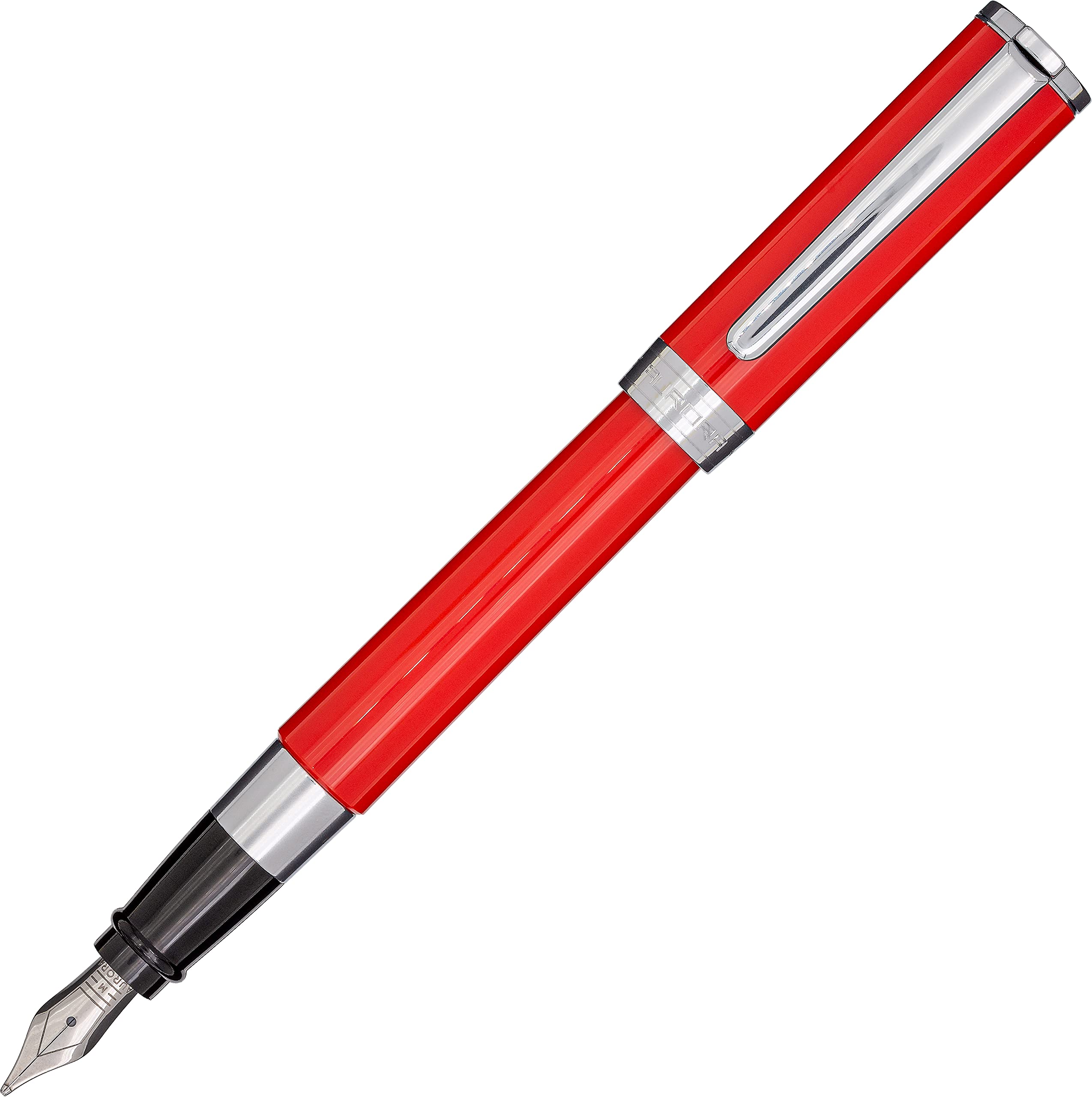 Aurora TU fountain pen, red resin writing pen with chrome-plated fittings, chrome plated steel nib in thickness M, gift box