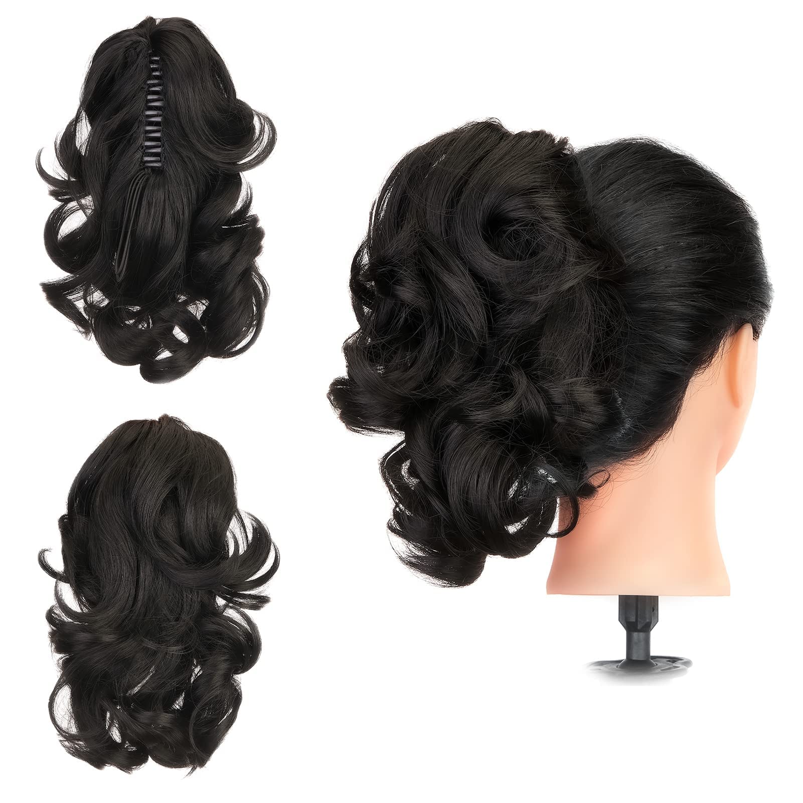 Gairyan 12" Clip in Ponytail Hair Extensions Curly Ponytail Extension Claw on Pony tails Wavy Synthetic Hairpieces for Women Real Look Short Wave (Dark Brown) โ image 1