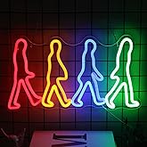 Rock Band Neon Sign Four People Walking Neon Lights for Bedroom Music LED Sign Abbey Road Wall Art Light Up Sign for Game Room Man Cave Decor Rock Music Fans Gifts