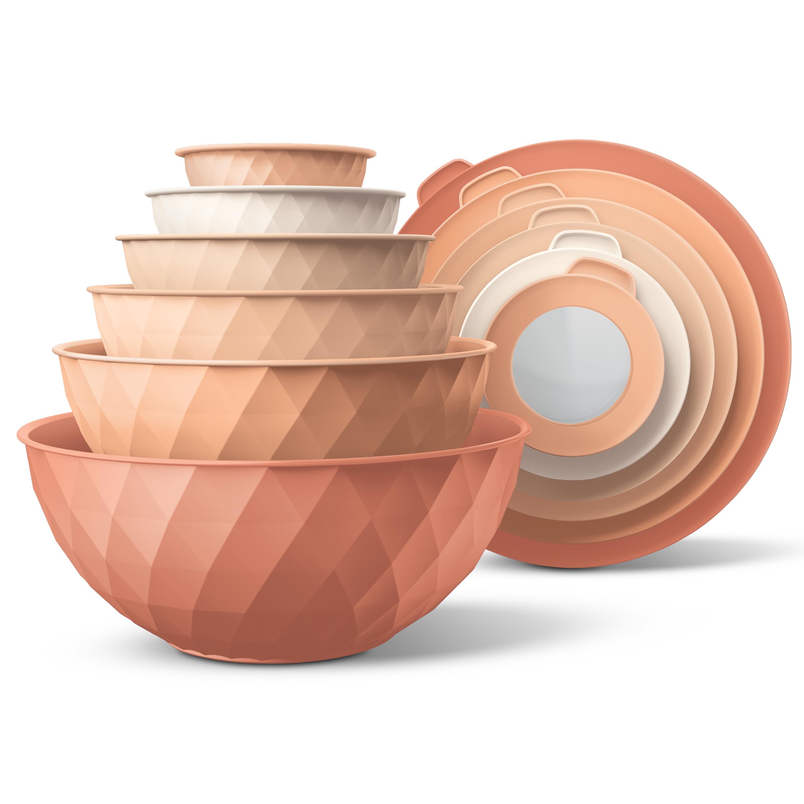 COOK WITH COLOR Mixing Bowls with Lids - 12 Piece Plastic Nesting Bowls Set includes 6 Prep Bowls and 6 Lids, Diamond Design - Microwave Safe, Orange Image