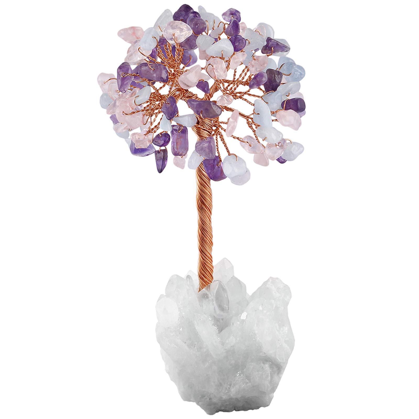 mookaitedecor Multicolor Crystal Tree with Rock Crystal as Base and Coil with Copper Wire, Beautiful Symbol of Wealth and Happiness, Family Office Decoration