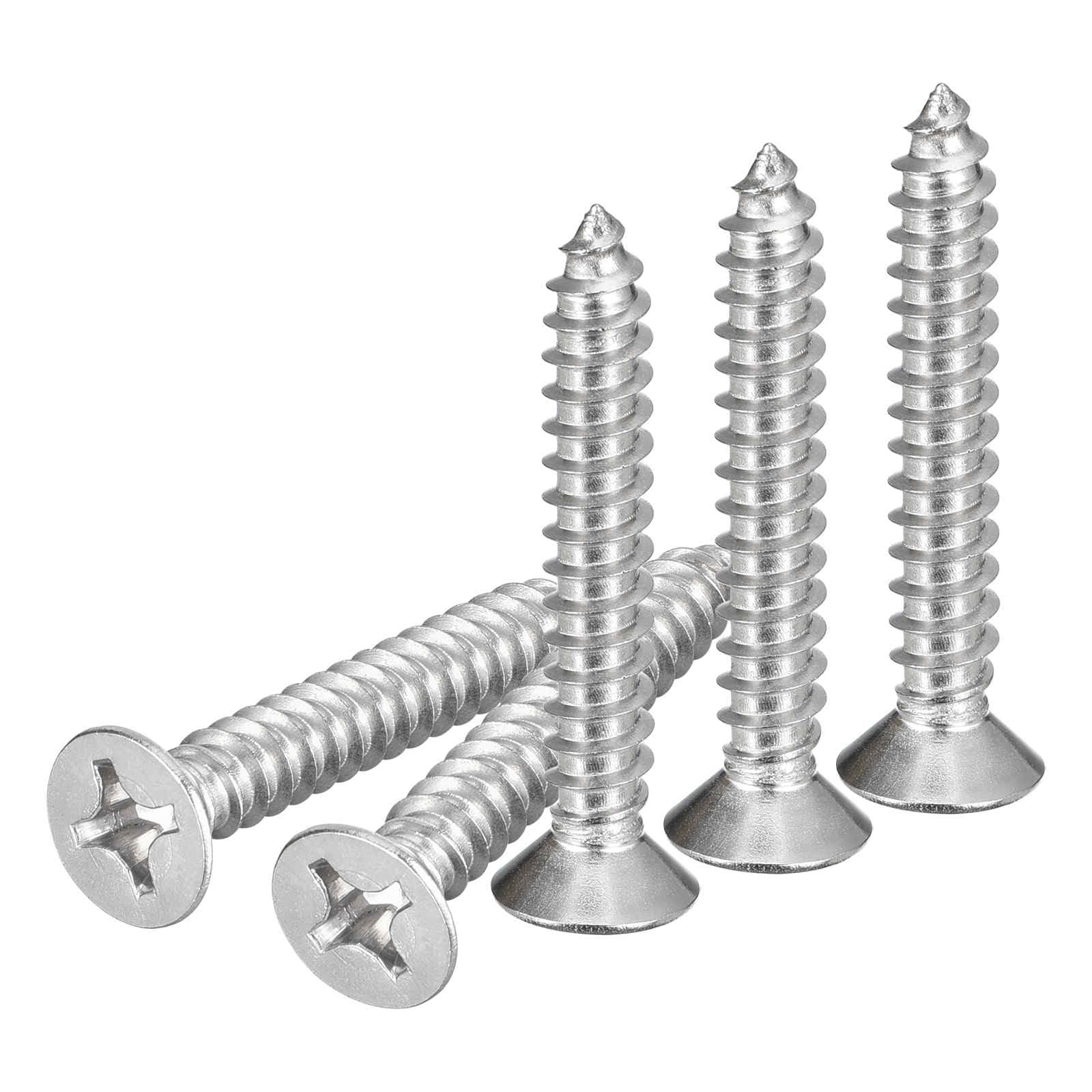 DTGN 25Pcs #12x1-1/2" Flat Head Wood Screws, 304 Stainless Steel Phillips Self Tapping Screws - Good for Woodworking, Furniture - Silver