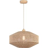Hchunqjor Coastal Large Woven Pendant Light Fixture 17.8 inch One-Light Adjustable Natural Hemp Rope Cage Pendant Lighting fo