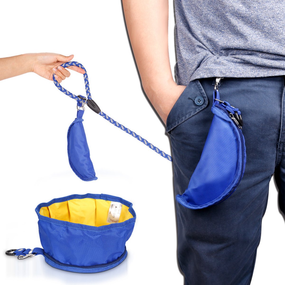 Fypo Faltbare Hundenapf, Fressnapf Wassernapf Katzennapf für Reisen Zusammenklappbar Haustier Blau/Gelb