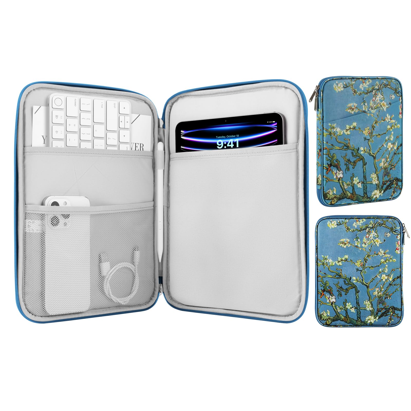 MoKo 9-11 Inch Tablet Sleeve Case, Fits iPad air 5/4 10.9" 2022,iPad Pro 11 M2 2022-2018, iPad 10th 10.9 2022, Galaxy Tab S9/S8/A8/A7 2022, Protective Bag Carrying Case with Pocket,Apricot Flower — image 1