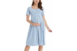 BBHoping Women’s Casual Striped Maternity Dress Short Knee Length Pregnancy Clothes for Baby Shower