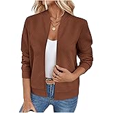 Verdusa Women's Zip Up Bomber Jacket Casual Long Sleeve Textured Lightweight Coat Business Casual Outfits Spring Fall Clothes