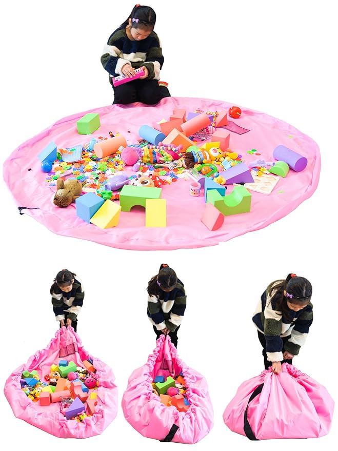 EachWell Large 60 Inch Toy Storage Bag Play Mat Toys Organizer Pink