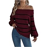 SOLY HUX Women's Off The Shoulder Sweater Striped Shirts Long Sleeve Pullover Knit Tops