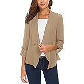 Urban CoCo Women's Ruched Sleeve Lightweight Thin Chiffon Blazer