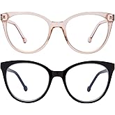 Madison Avenue 2 Pack Blue Light Blocking Glasses Oversized Cat Eye Blue Light Glasses for Women,Spring Hinges Anti Blue Ray Eyesatrain Computer Eyeglasses(Brown/Black)