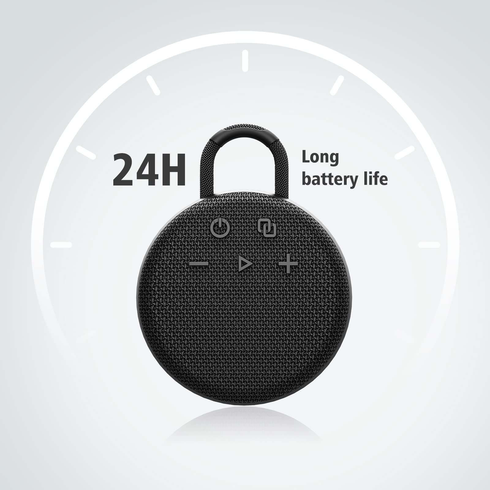 MusiBaby Mini Bluetooth Speaker – Bluetooth 5.3 with 6956C Chipset, IPX7 Waterproof, Rubberized Shell, Clip-On Lanyard, Ultra-Portable for Shower, Pool, Teens, Backpack, Gifts (Black)