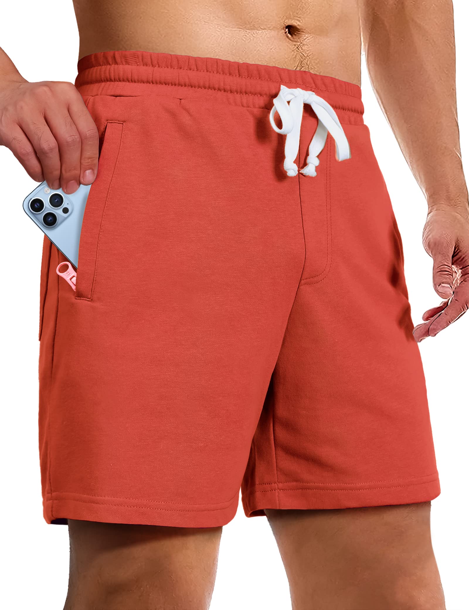 Photo 1 of Pioneer Camp Sweat Shorts for Men 5 Inch Inseam Shorts Athletic Gym Workout Casual Cotton Shorts for Running Pajama Lounge Orange large 