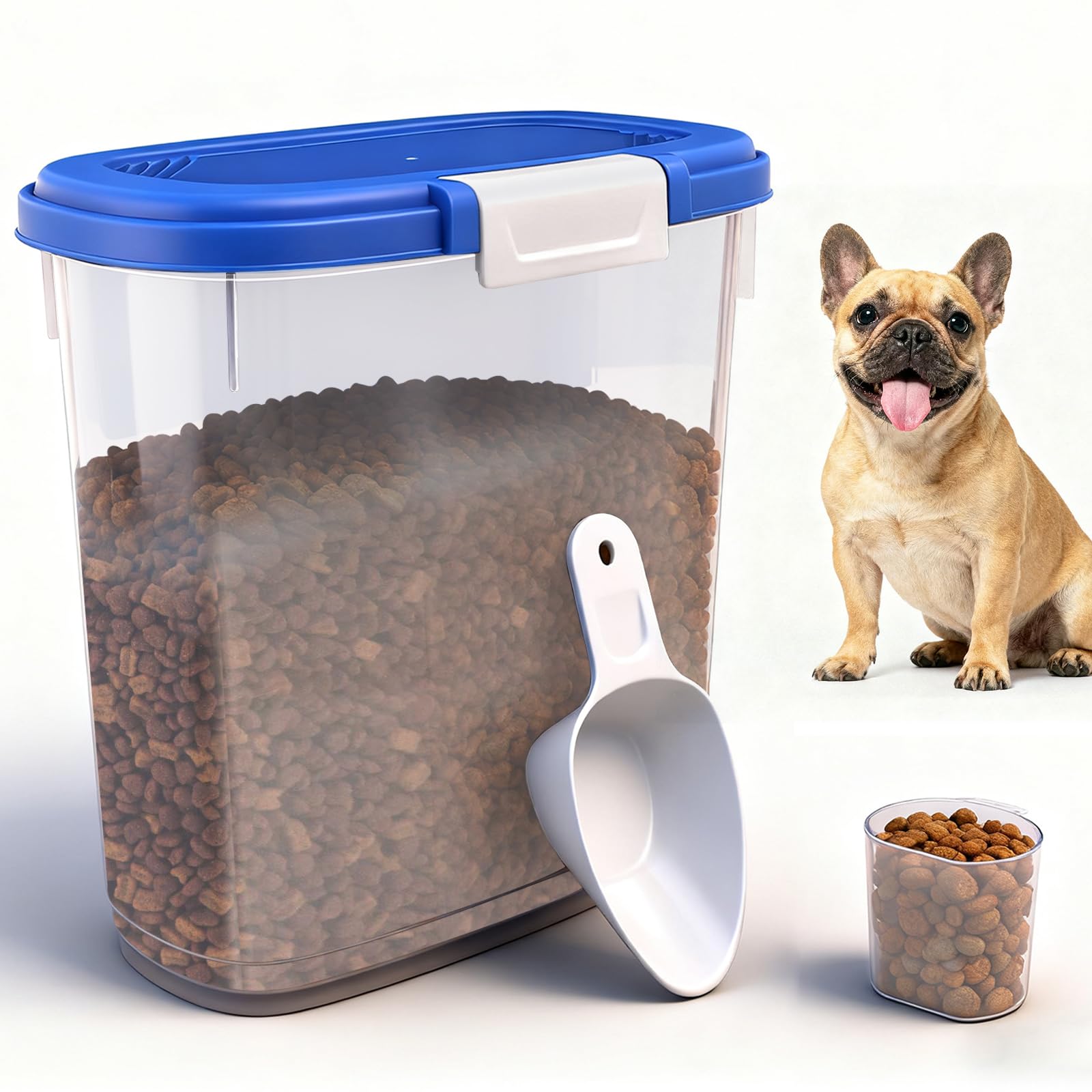 Photo 1 of 10-15 Lbs Dog Food Storage Container Airtight - Slim Pet Cat Food Container with Lid, Scoop and Cup - Clear Plastic Dry Food Storage Bin for Dogs, Cats, Bird Seeds, Kibble, Pellets, Rice, Flour