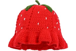 Strawberry Hat - 56-58cm Handmade Floral Hat | Slouchy Warm Knitted Hats | Crochet Strawberry Bucket Caps | for Home Birthday