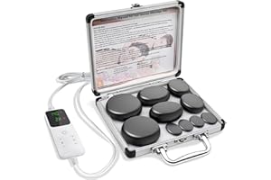 AICNLY 10 Pcs Basalt Hot Stones Massage Set with Temperature Adjustment-Hot Stones Massage with Warmer Kit, Professional Massage Tool for Spa-Lymphatic Drainage, Relieve Tension and Muscle Pain