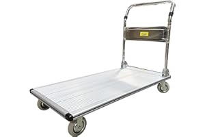Pake Handling Tools - Premium Aluminum Folding Platform Truck 660 lbs Cap, 48" x 24" deck size, 5" Non-Marking Solid Rubber C