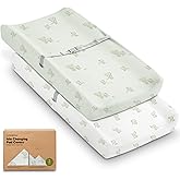 2-Pack Baby Changing Pad Cover for Girl, Boy - 32x16 Soft Viscose Derived from Bamboo Baby Diaper Changing Table Pad Cover Sheets, Neutral, Snug Fit Nursery Diaper Change Sheets (Elly)