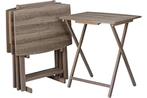 Contemporary Home Living 5-Piece Alex Solid Wood Walnut Finished Foldable Snack Table Set 25.75"