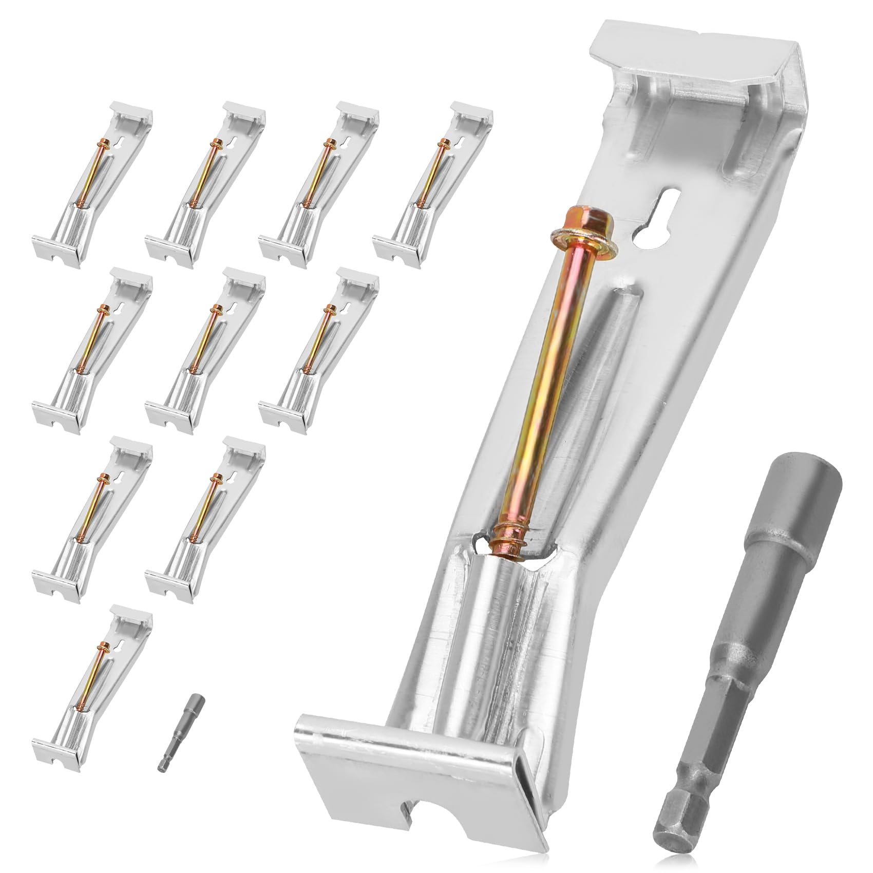Photo 1 of 10 Pcs 5 Inch Gutter Hangers with a Pre-Inserted Rust Resistant Screw,Quick Screw Gutter Clips Hidden Gutter Bracket Come with 1/4’’ Hex Drill Bit,Clip for 5" K-Style Aluminum Gutters