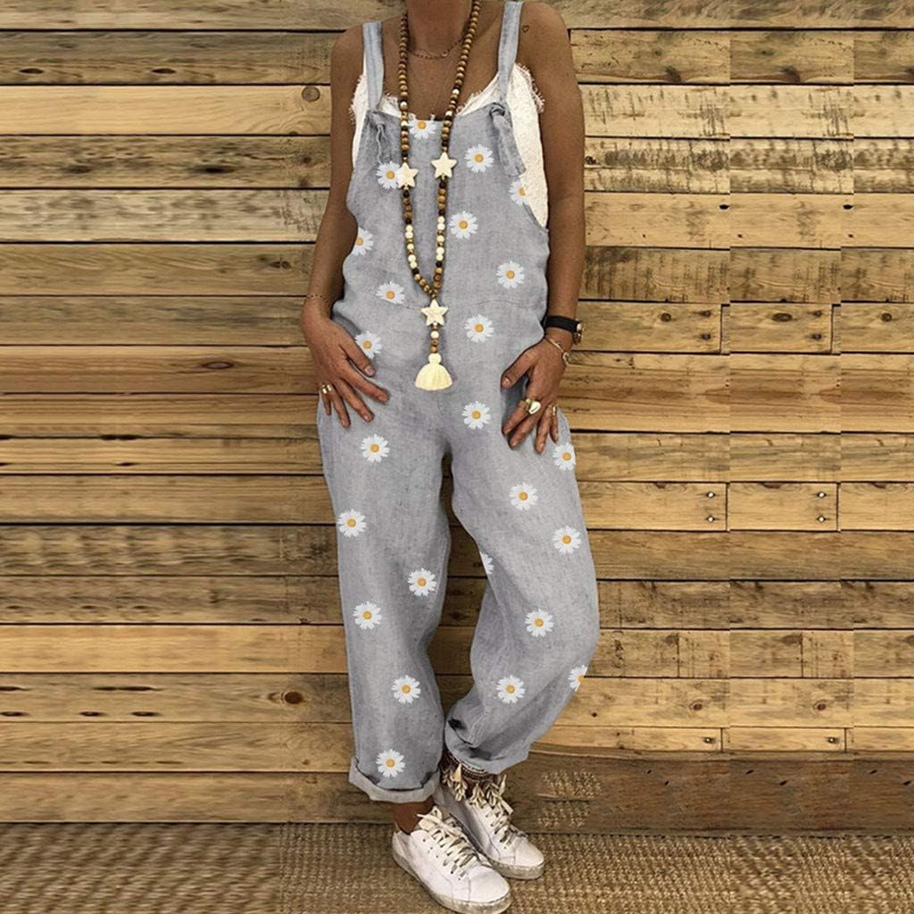 UOKNICE BLOUSE Women Daisies Print Romper Dressy Long Playsuit Knot Strap Button Jumpsuit: Clothing