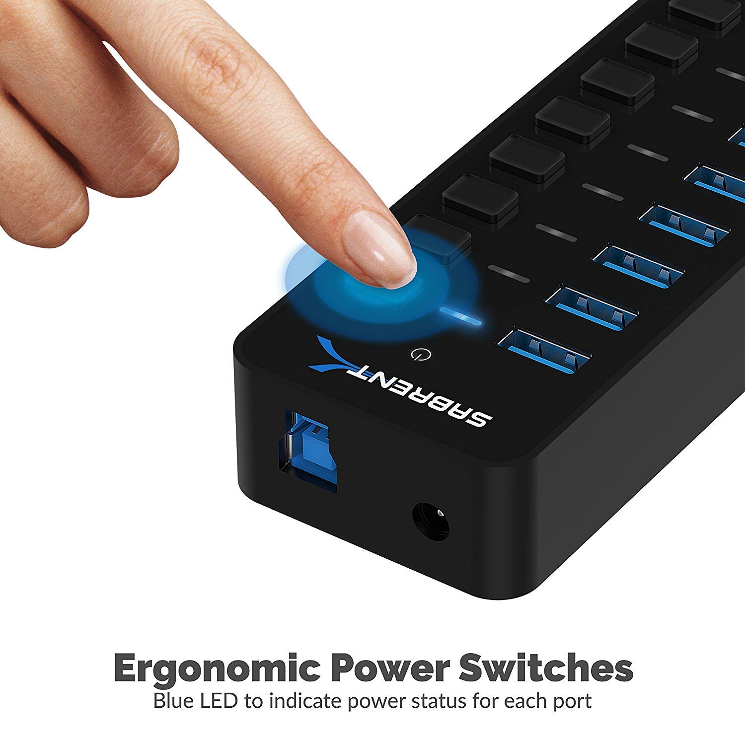 SABRENT 10-Port 60W USB 3.0 Hub with Individual Power Switches and LEDs, Includes 60W 12V/5A Power Adapter (HB-BU10)