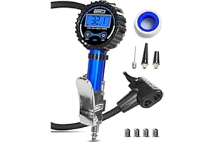 Presta Valve Air Chuck – Digital Bike Tire Inflator with Pressure Gauge – Schrader to Presta Valve Adapter for Air Compressor