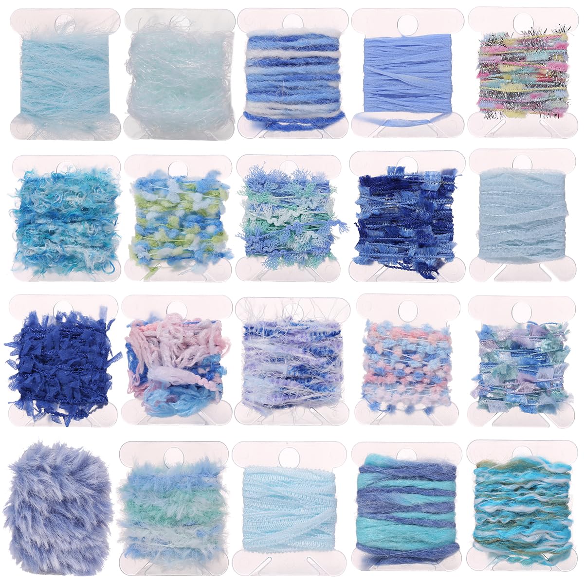 Photo 1 of 20 Pcs of 2-Yard Original Art Yarns - for DIY Art Yarns for Jewelry Making, Junk Magazines, Knitting, Crafts, Textile Decorative, Tassels, Vintage Yarn Card Making (Blue)