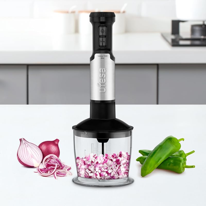 Galaxy Max Mixeur Plongeant, Puissance 1500 W, Contrôle de 24 vitesses + TURBO, 4 Lames Haute Efficacité, Design Ergonomique et Anti-éclaboussures, Accessoires Inclus, Sans BPA