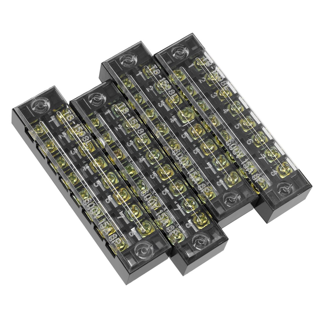 Sourcingmap 4 Pcs 8 Positions Dual Rows 600V 15A Wire Barrier Block Terminal Strip TB-1508L