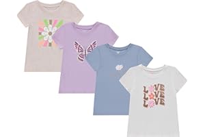 BTween Girls 4-Piece Summer Tops | Fashionable Short Sleeve T-Shirt | Casual Daily Shirt for Kids - Assorted Colors