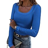 Zeagoo Women's Long Sleeve Scoop Neck Shirts Casual Slim Fit Rib Knit Tops Summer Fall Basic Business Work Tee