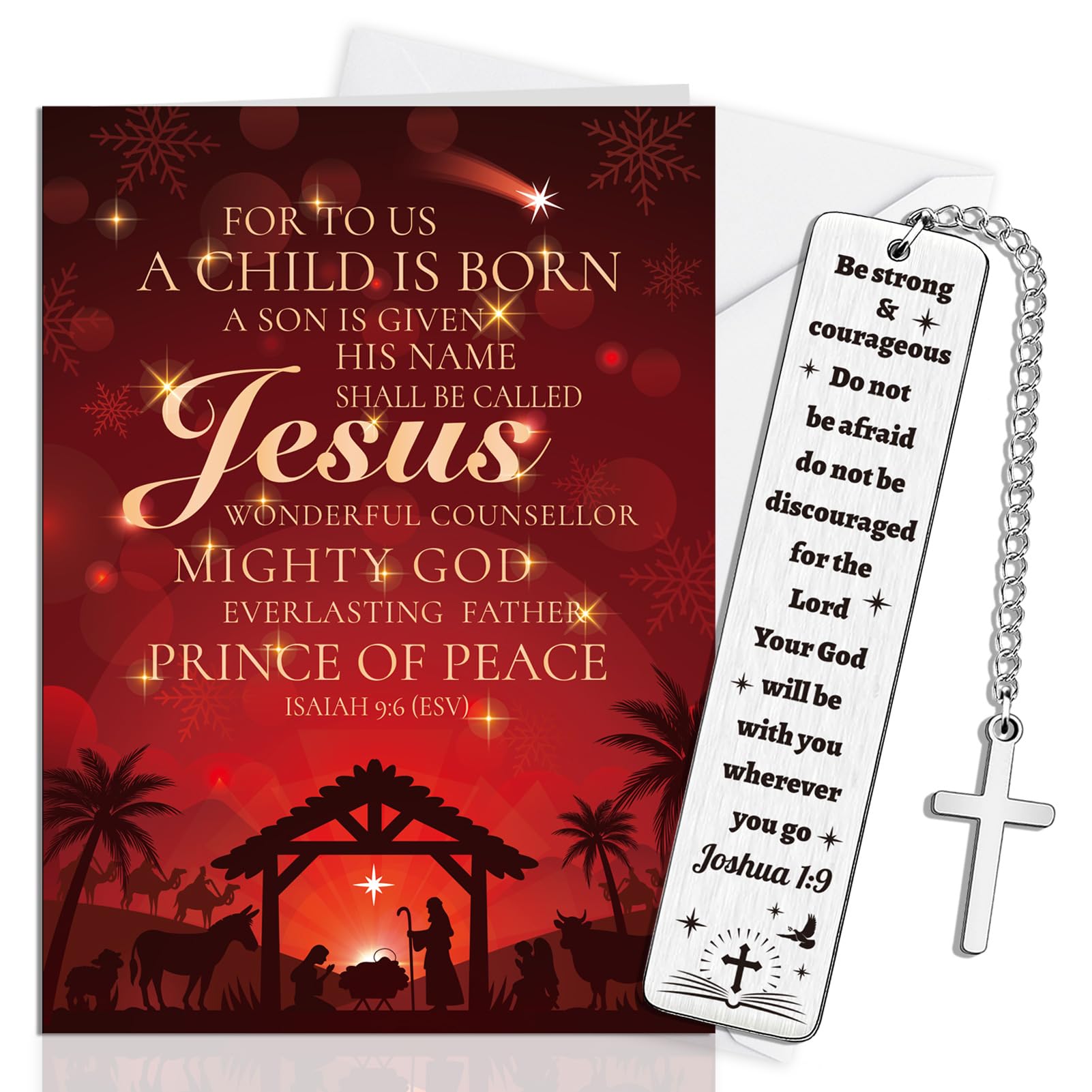 HOWAF Christian Christmas Card, Jesus Religious Xmas Card & Bible Verse Isaiah 9:6 Bookmark, Gifts for Christmas, Christian Gifts