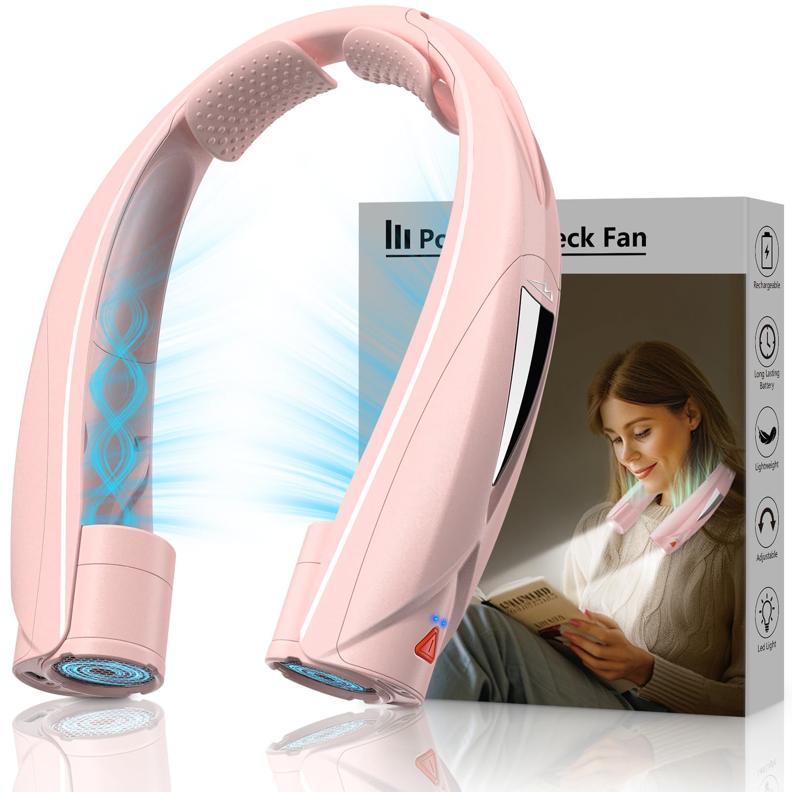Laimiod Portable Neck Fan - with LED Book Light, 6-20 Hrs Long Battery, 6-Speed Adjustable, USB-C Rechargeable, Ultra Quiet, Hands-Free Personal Cooling for Men Women Outdoor Indoor