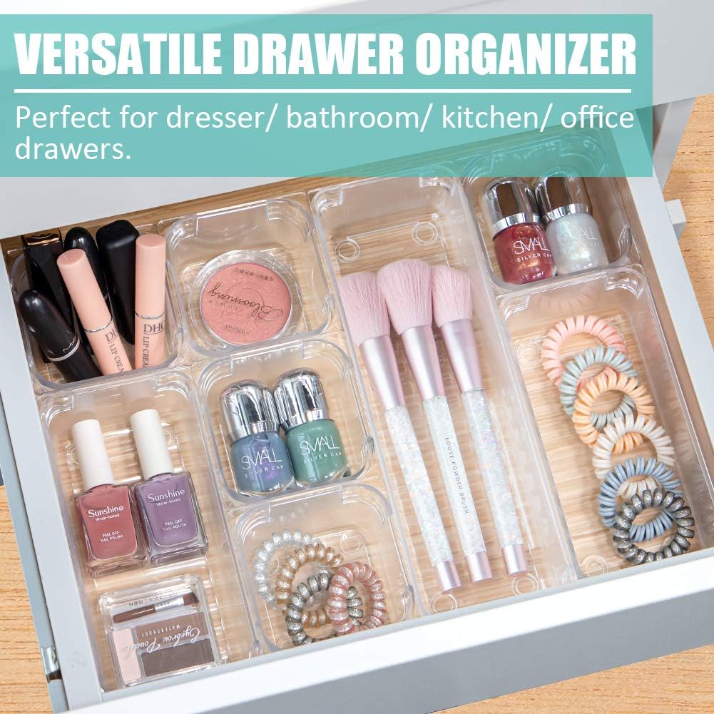 24 PCS Drawer Organizer Plastic Makeup Drawer Organizer 5 Size Silverware Drawer Organizer Versatile Kitchen Utensil Bathroom Office Storage Drawer Divider Bin Tray for Desk Dresser Vanity Cabinet: Home & Kitchen