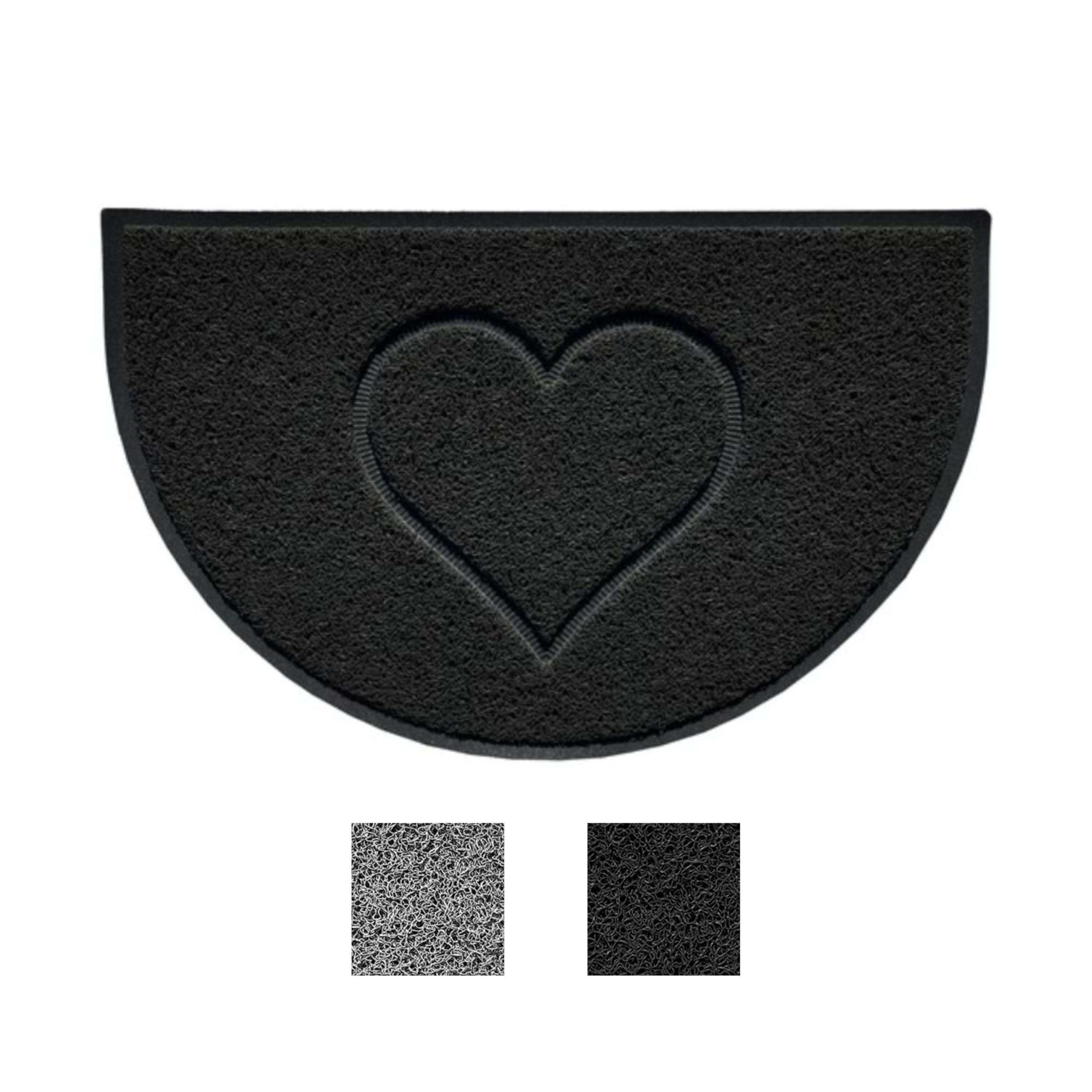 Nicoman Heart Shape Embossed Entrance Door Mat Non Slip Dirt Trapper PVC Spaghetti Mat with Rubber Base, Jet Washable Quick Drying Doormat Watertight Indoor or Outdoor - (Half-Moon,Black, 70 x 44cm)