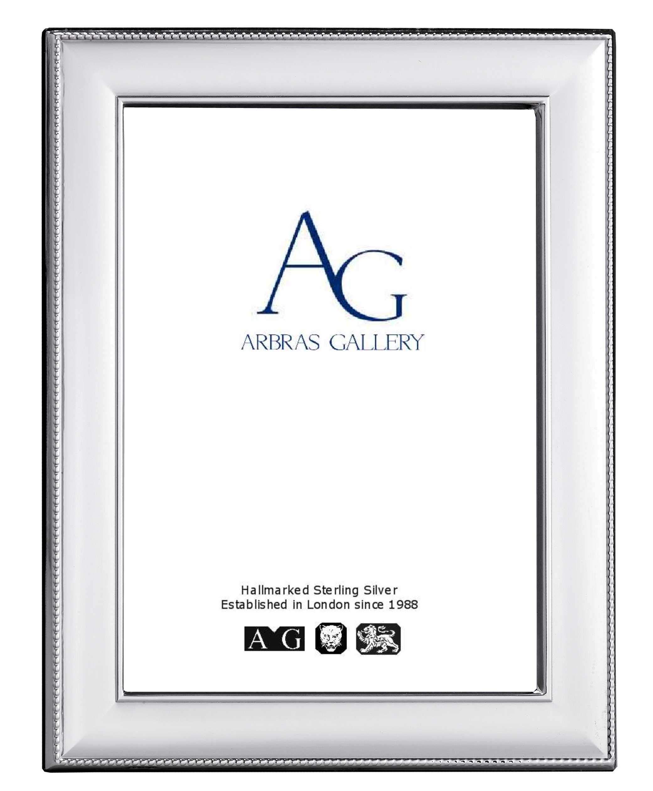 Arbras Gallery Classic Style Bead Design Sterling Silver Photo Frame 5" x 3.5" with Wood Back.