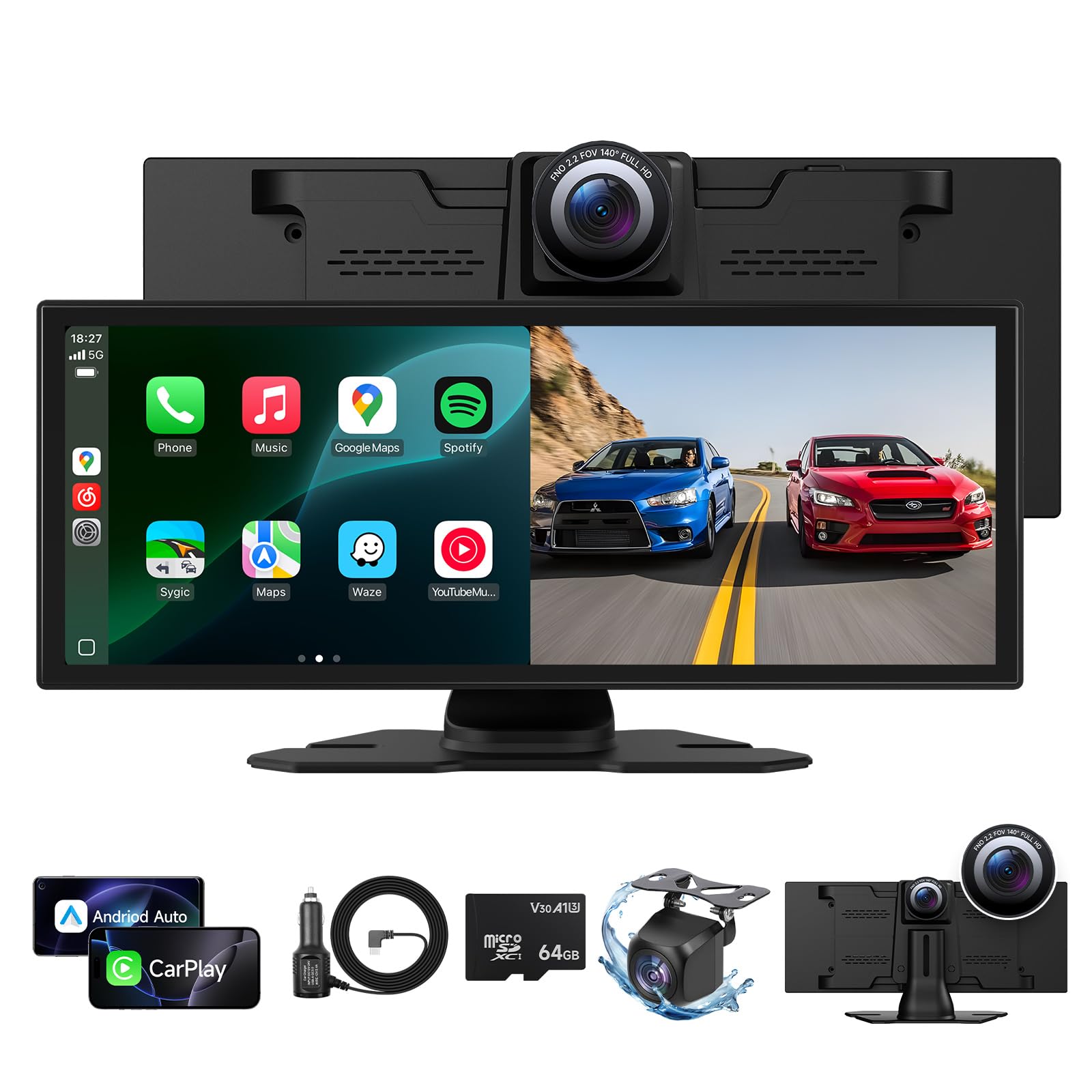 Photo 1 of Upgrade Wireless Carplay Screen for Car with 4K Dash Cam, 11.26'' Portable A-pple CarPlay & Android Auto Car Stereo Touchscreen with Backup Camera, Mirror Link/GPS Navigation/Bluetooth/Siri/FM