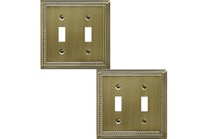 OKAWYC Double Toggle Light Switch Cover Belaire Beaded Metal Wall Plate, 2-Pack Antique Brass 2 Gang, for Light Switch Cover Decorative Wallplate, Durable