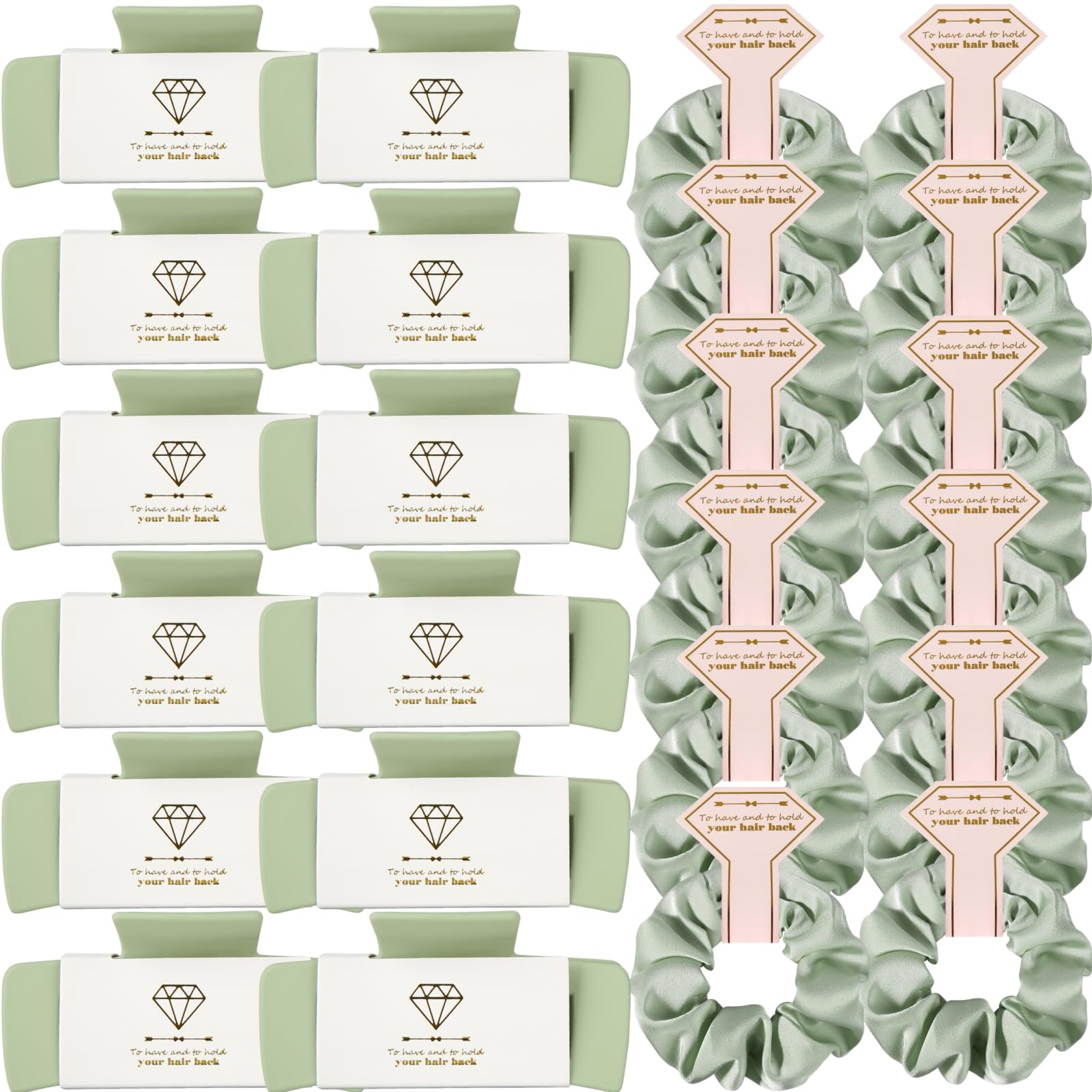 Photo 1 of Loanzeg 24PCS Bridesmaid Scrunchies Proposal Gifts 4.1 Inch Square Set of 12 Bachelorette Hair Claw Clips ideas Bridal Shower Gift for Wedding Party Favors (Sage Green)
