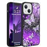 OOK Designs for iPhone 13 Case Glitter Purple Butterfly Nebula Space Design Hard PC+Soft TPU Bumper Anti-Slip Ultra Thin Cover Protective Shockproof Case for iPhone 13