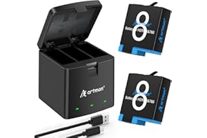 Artman Replacement Hero 8 Batteries 1500mAh (2-Pack) and 3-Channel LED USB Storage Charger Compatible with Gopro Hero 8 Black