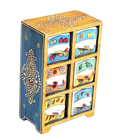 Buy Home And Bazaar 6 Drawer Wooden Chest With Ceramic Drawers