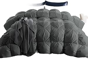 puredown® Grey Goose Down Comforter King Size 800 Fill Power, 100% Cotton All Season Duvet Insert 700 Thread Count, Cloud Fluffy Pinch Pleat Extra Warmth