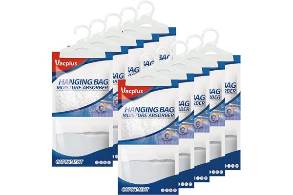 Vacplus Moisture Absorbers Packets, Fragrance Free 10 Pack, Humidity Packs, Dessicant Packets, Hanging Closet Dehumidifier Ba